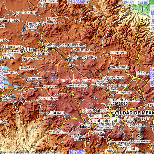 Topographic map of Santa María Nativitas