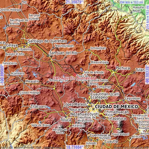 Topographic map of San Agustín Buenavista