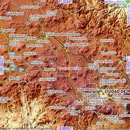 Topographic map of Conejeras