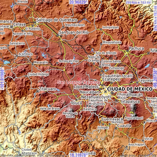 Topographic map of San Lorenzo Malacota