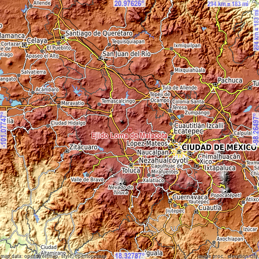 Topographic map of Ejido Loma de Malacota