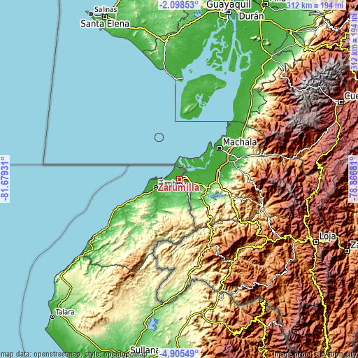 Topographic map of Zarumilla