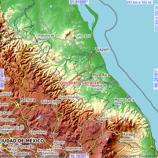 Topographic map of Venustiano Carranza