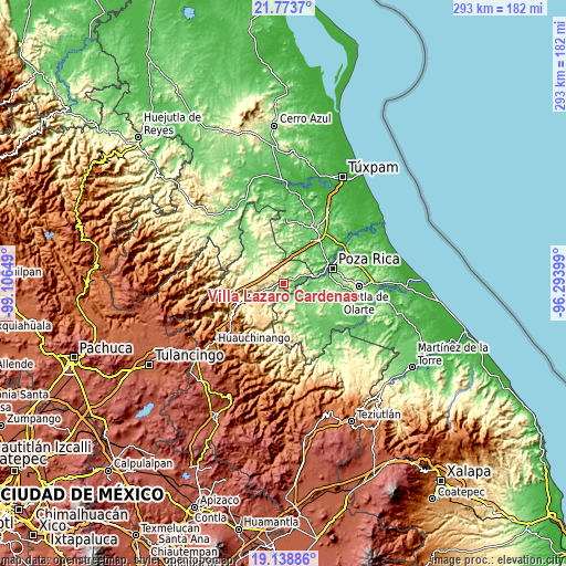 Topographic map of Villa Lázaro Cárdenas