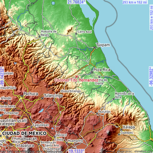 Topographic map of Coronel Tito Hernández