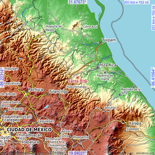 Topographic map of Santa Rita