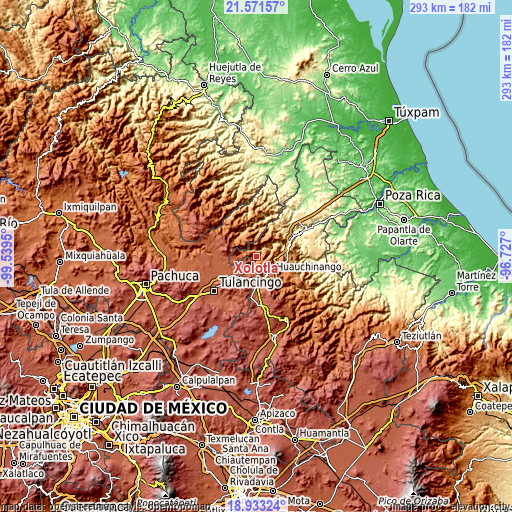 Topographic map of Xolotla