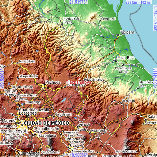 Topographic map of Tlaxpanaloya