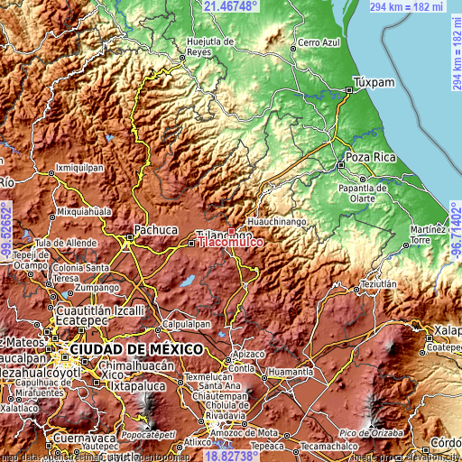 Topographic map of Tlacomulco