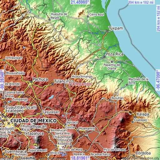 Topographic map of Tlaltepango