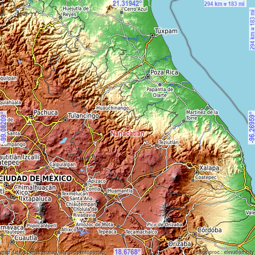 Topographic map of Nanacatlán