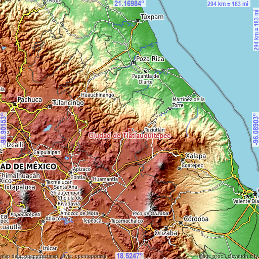 Topographic map of Ciudad de Tlatlauquitepec