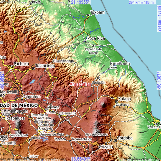 Topographic map of Ahuacatlán