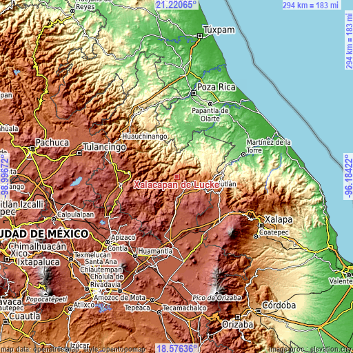 Topographic map of Xalacapan de Lucke