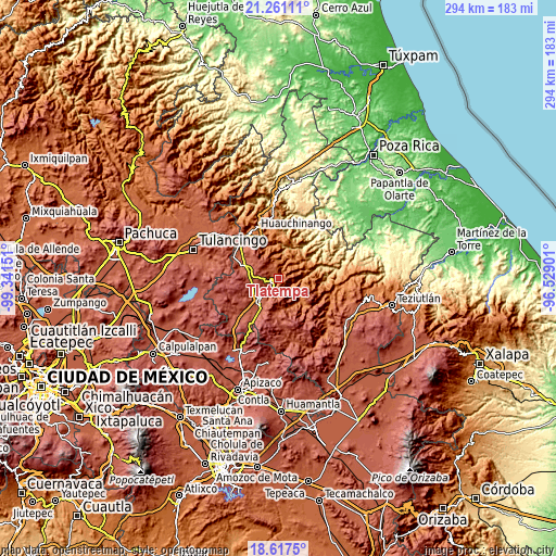 Topographic map of Tlatempa