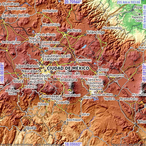 Topographic map of San Juan Cuauhtémoc