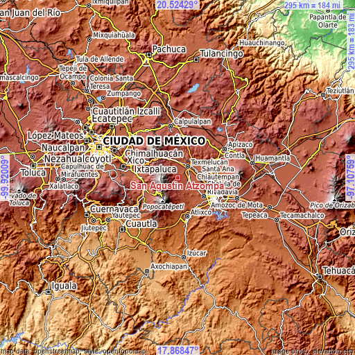 Topographic map of San Agustín Atzompa