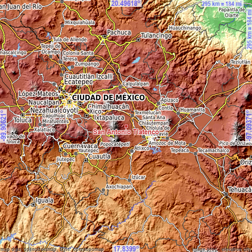 Topographic map of San Antonio Tlatenco