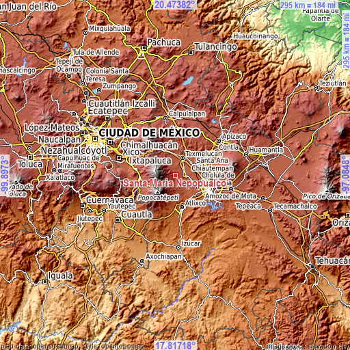 Topographic map of Santa María Nepopualco