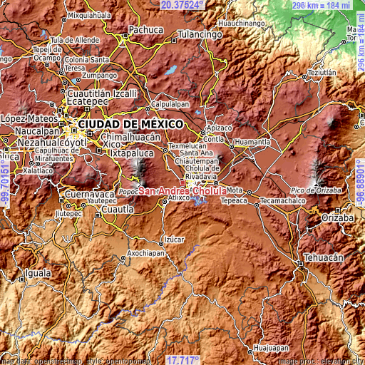 Topographic map of San Andrés Cholula