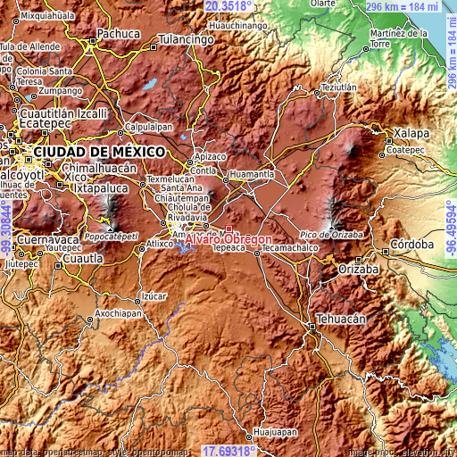 Topographic map of Álvaro Obregón