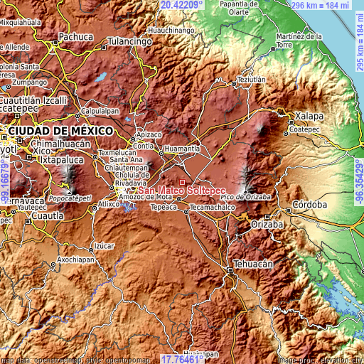 Topographic map of San Mateo Soltepec