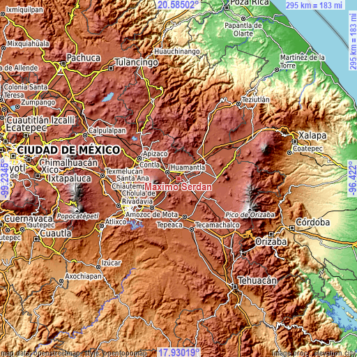 Topographic map of Máximo Serdán