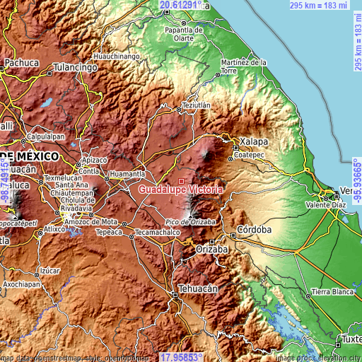 Topographic map of Guadalupe Victoria