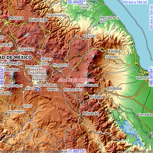 Topographic map of José María Morelos