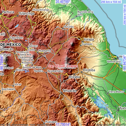 Topographic map of San Miguel Zoapan