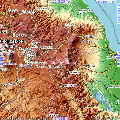 Topographic map of San Miguel Ocotenco