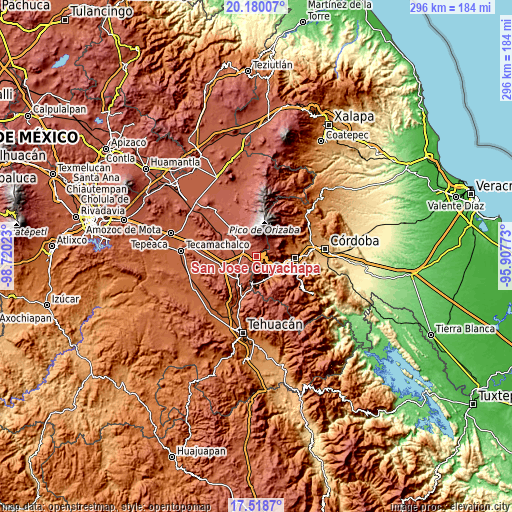 Topographic map of San José Cuyachapa