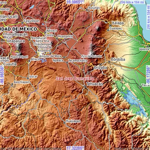 Topographic map of San José Buenavista