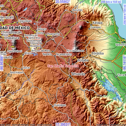 Topographic map of San Martín Esperilla