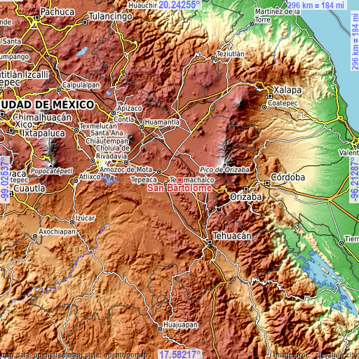 Topographic map of San Bartolomé