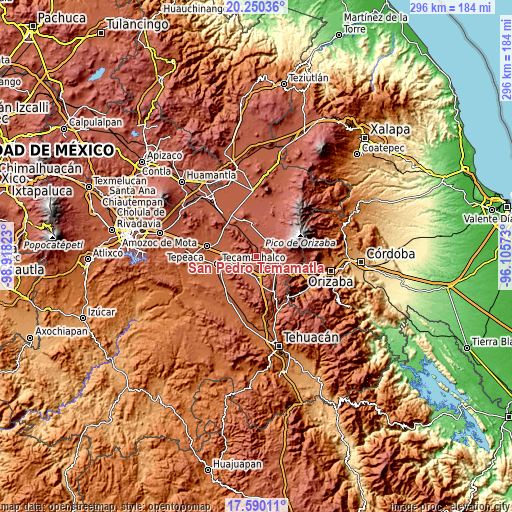 Topographic map of San Pedro Temamatla