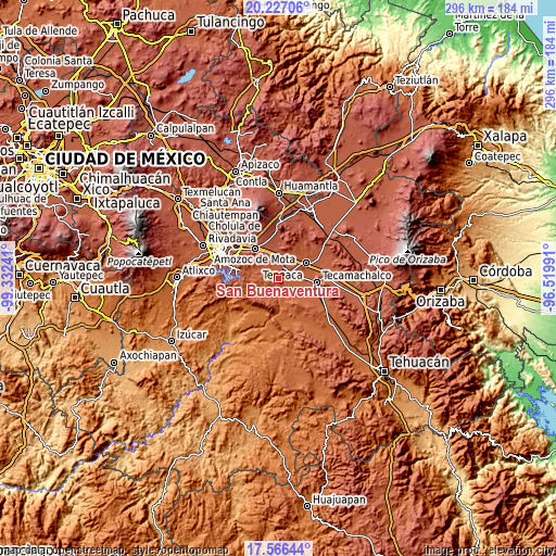 Topographic map of San Buenaventura