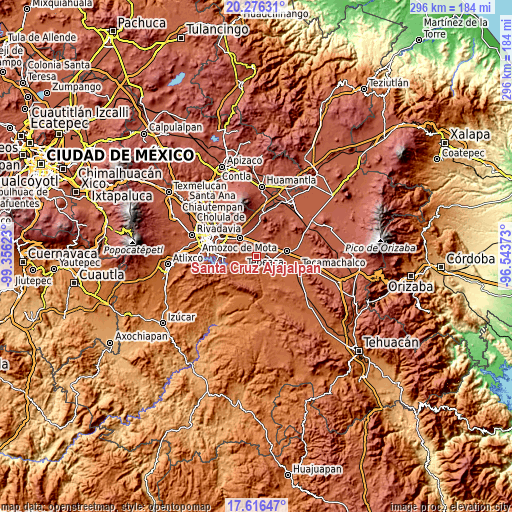 Topographic map of Santa Cruz Ajajalpan