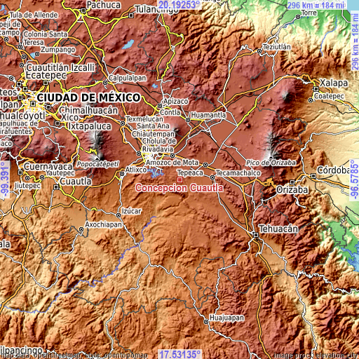 Topographic map of Concepción Cuautla