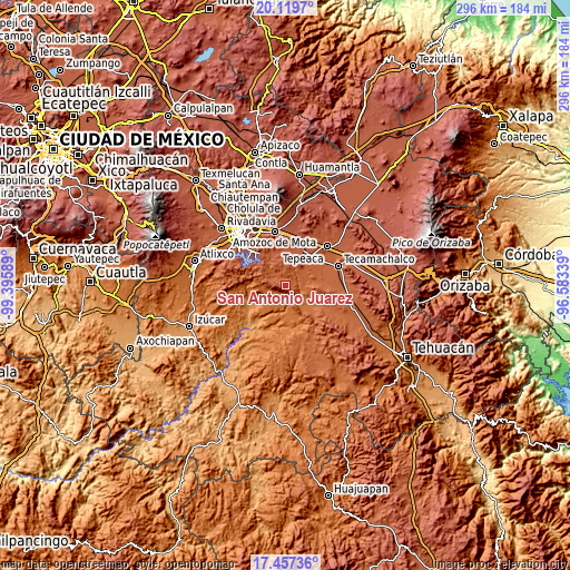 Topographic map of San Antonio Juárez