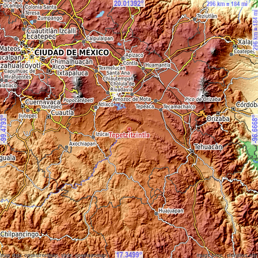 Topographic map of Tepetzitzintla