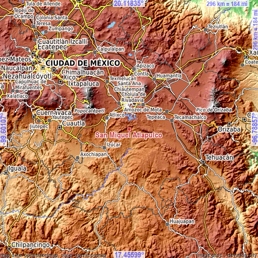Topographic map of San Miguel Atlapulco