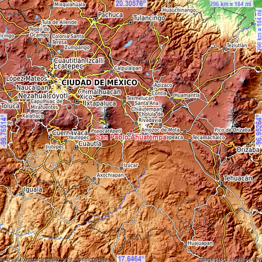 Topographic map of San Pablo Ahuatempa