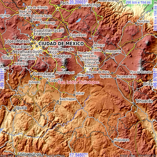 Topographic map of San Isidro Huilotepec