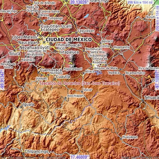 Topographic map of Teacalco de Dorantes (San José Teacalco)