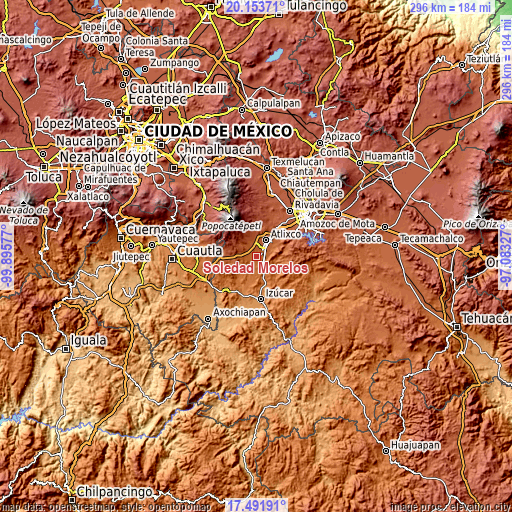 Topographic map of Soledad Morelos