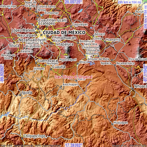 Topographic map of San Diego el Organal