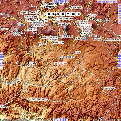 Topographic map of Tzicatlán