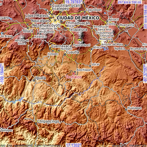 Topographic map of Teotlalco