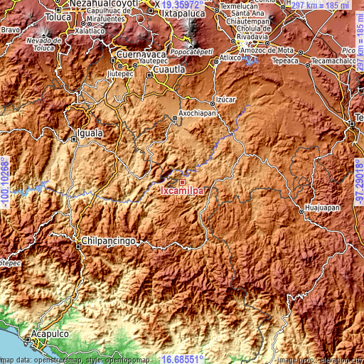 Topographic map of Ixcamilpa